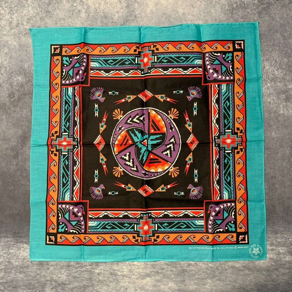 Vintage Wamcraft Southwest Bandana Set of 2 Aztec Tribal Print‎ Cotton Poly USA